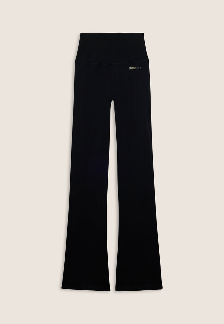 F25WSMP2-N  Flared Legging met Super Hoge Taille in Ribstructuur