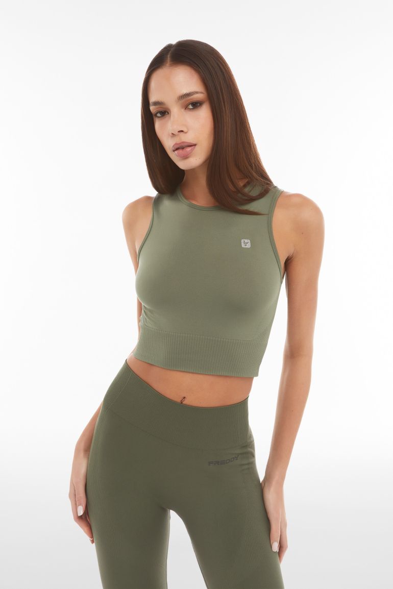 freddy pantroom cropped sleeveless top sports sport shirt gym fitness green groen