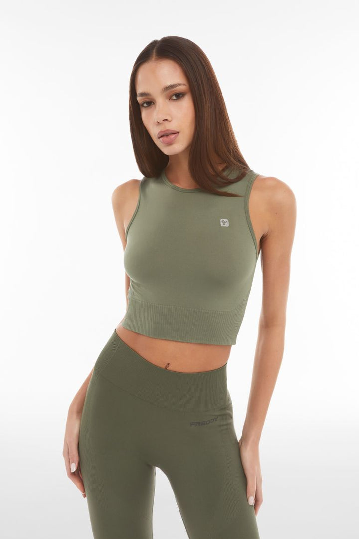freddy pantroom cropped sleeveless top sports sport shirt gym fitness green groen