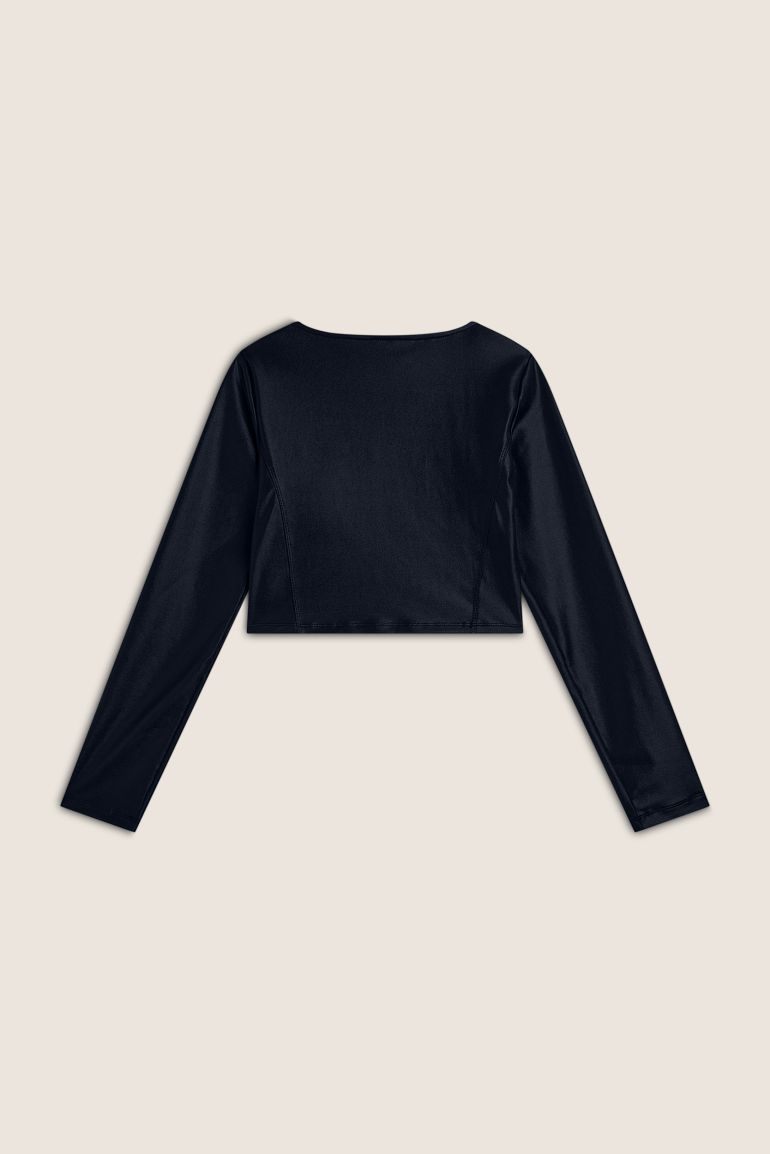 (F4WTWT8-B109) Diwo Top met een Blauwe Satin Look