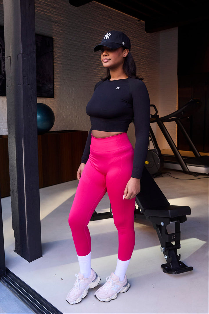 (SF5HF316-F103) High-Waistband Ankle-Length Seamless Leggings with Ribbed Details