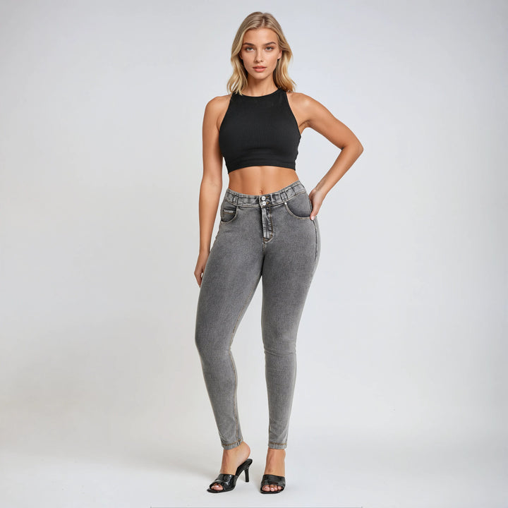 (NOW1MC002ORG-J3Y) N.O.W.® Mid Waist Jeans met Knoopsluiting