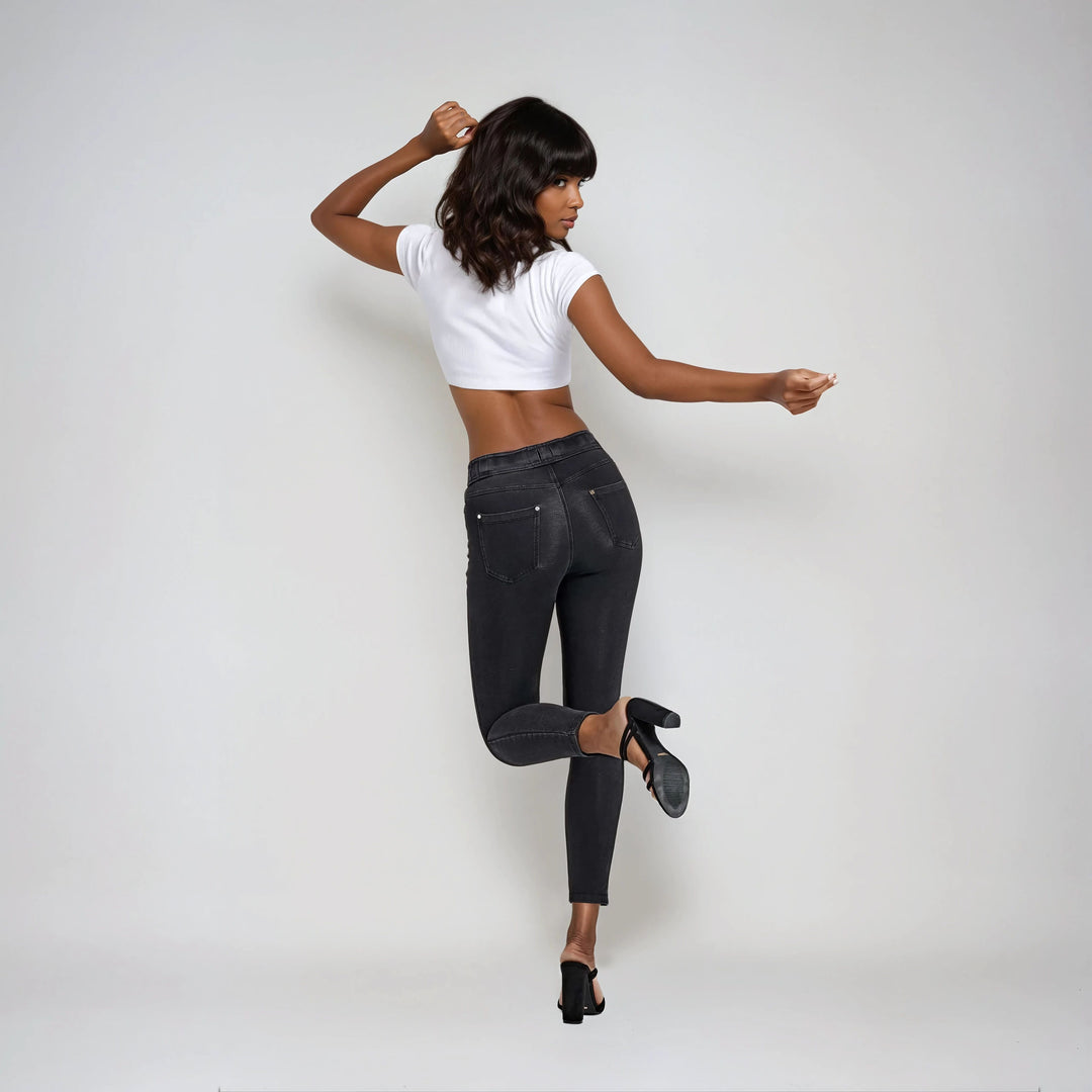 (NOW1MC002ORG-J7N) N.O.W.® Mid Waist Jeans met Knoopsluiting