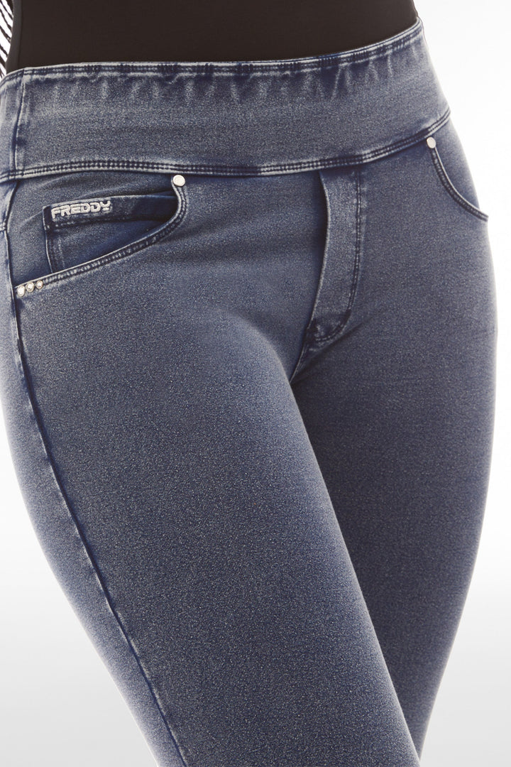 (NOWY1MC002ORG-J109B) N.O.W.® PANTS DENIM-EFFECT JERSEY DARK BLUE PANTS WITH A FOLDABLE WAIST