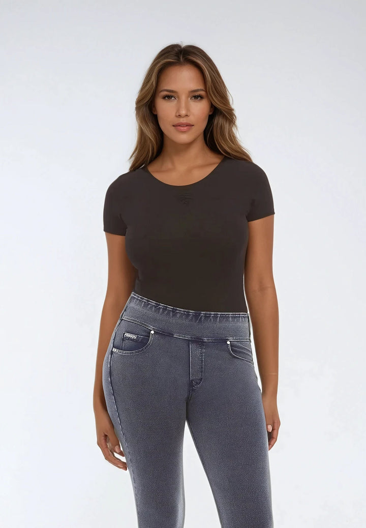 (NOWY1MC002ORG-J109B) N.O.W.® PANTS DENIM-EFFECT JERSEY DARK BLUE PANTS WITH A FOLDABLE WAIST