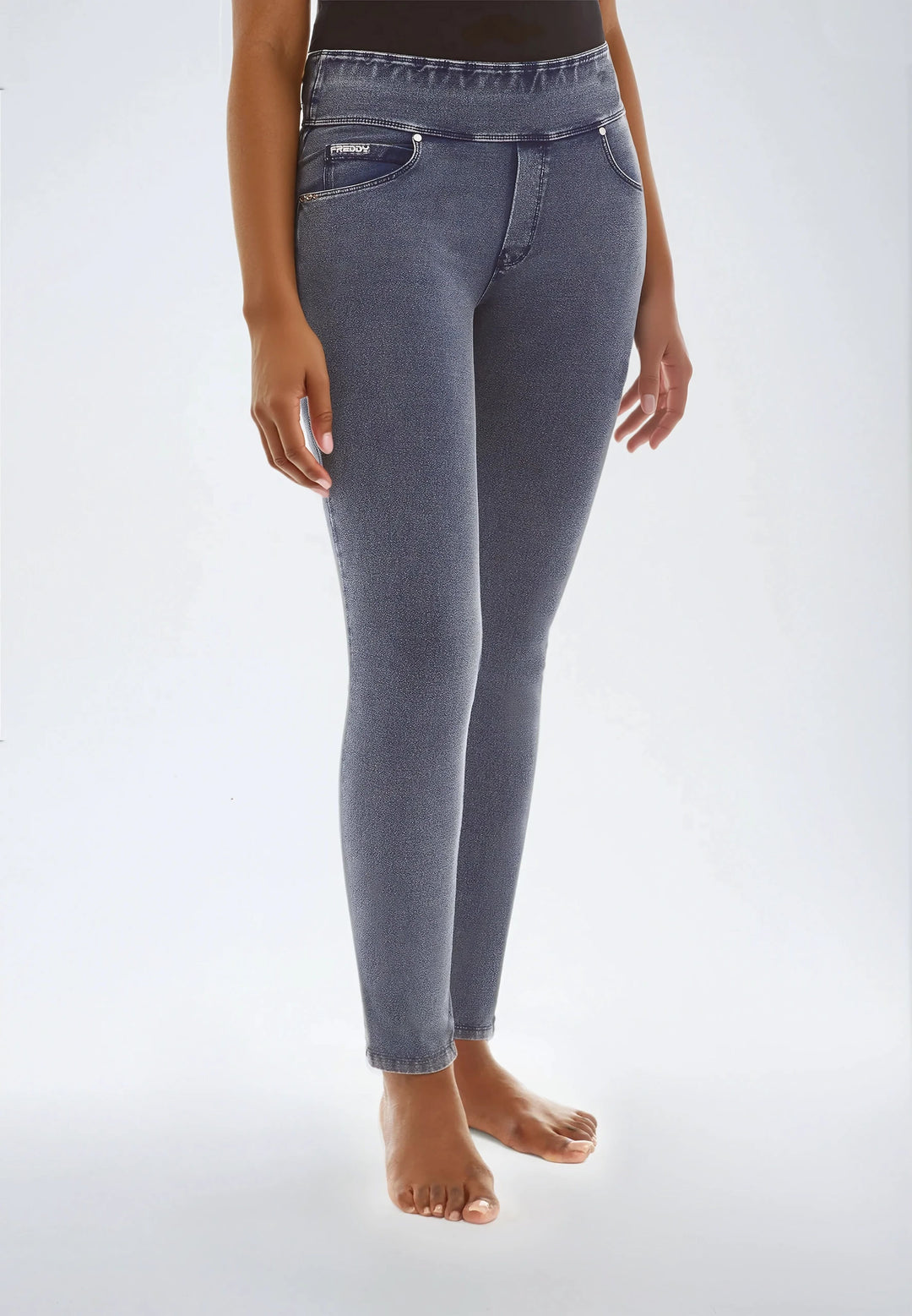 (NOWY1MC002ORG-J109B) N.O.W.® PANTS DENIM-EFFECT JERSEY DARK BLUE PANTS WITH A FOLDABLE WAIST