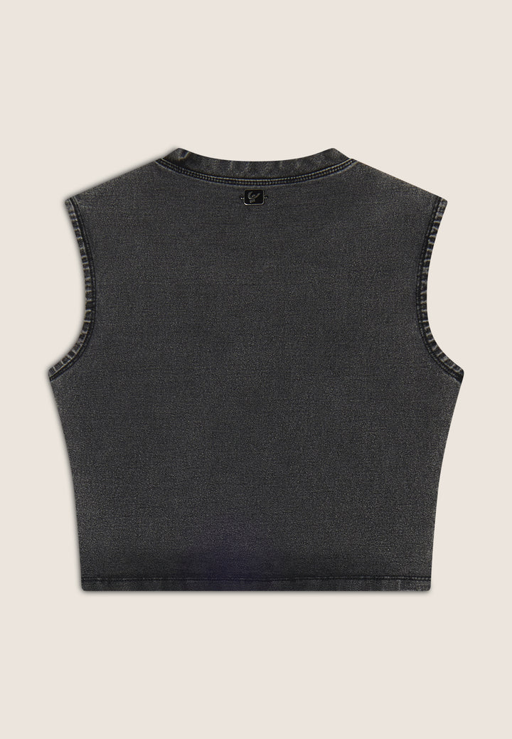 (S25WTWT16-J131N) Cropped Denim-Look Top met Stoere Schouderdetails