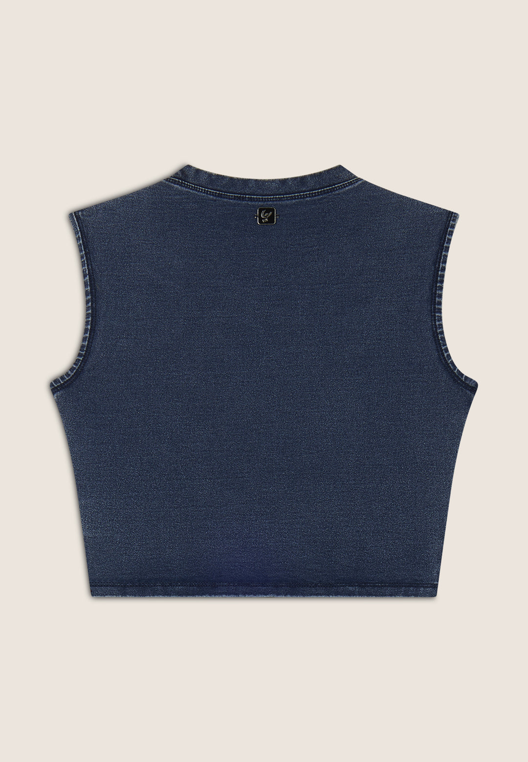 (S25WTWT16-J145B) Cropped Denim-Look Top met Stoere Schouderdetails