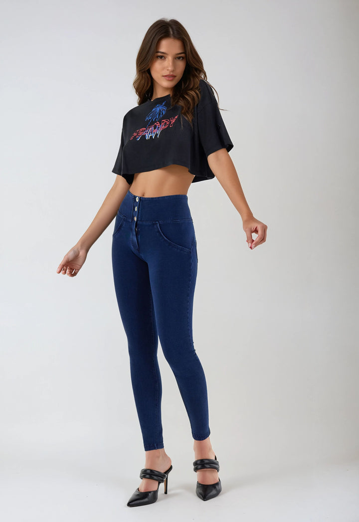 (WRUP2BHC002ORG-J0B) Denim Look WR.UP® met Hoge Taille en Knoopsluiting