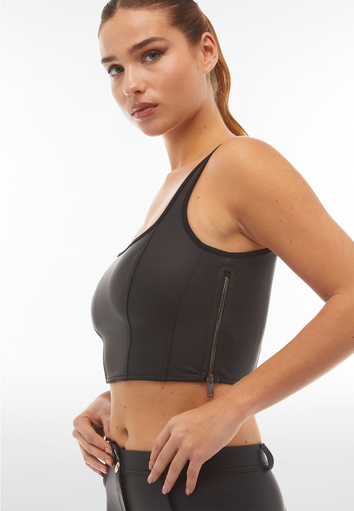 (S4WTWT5-N) Bustier Crop Top in Faux Leather