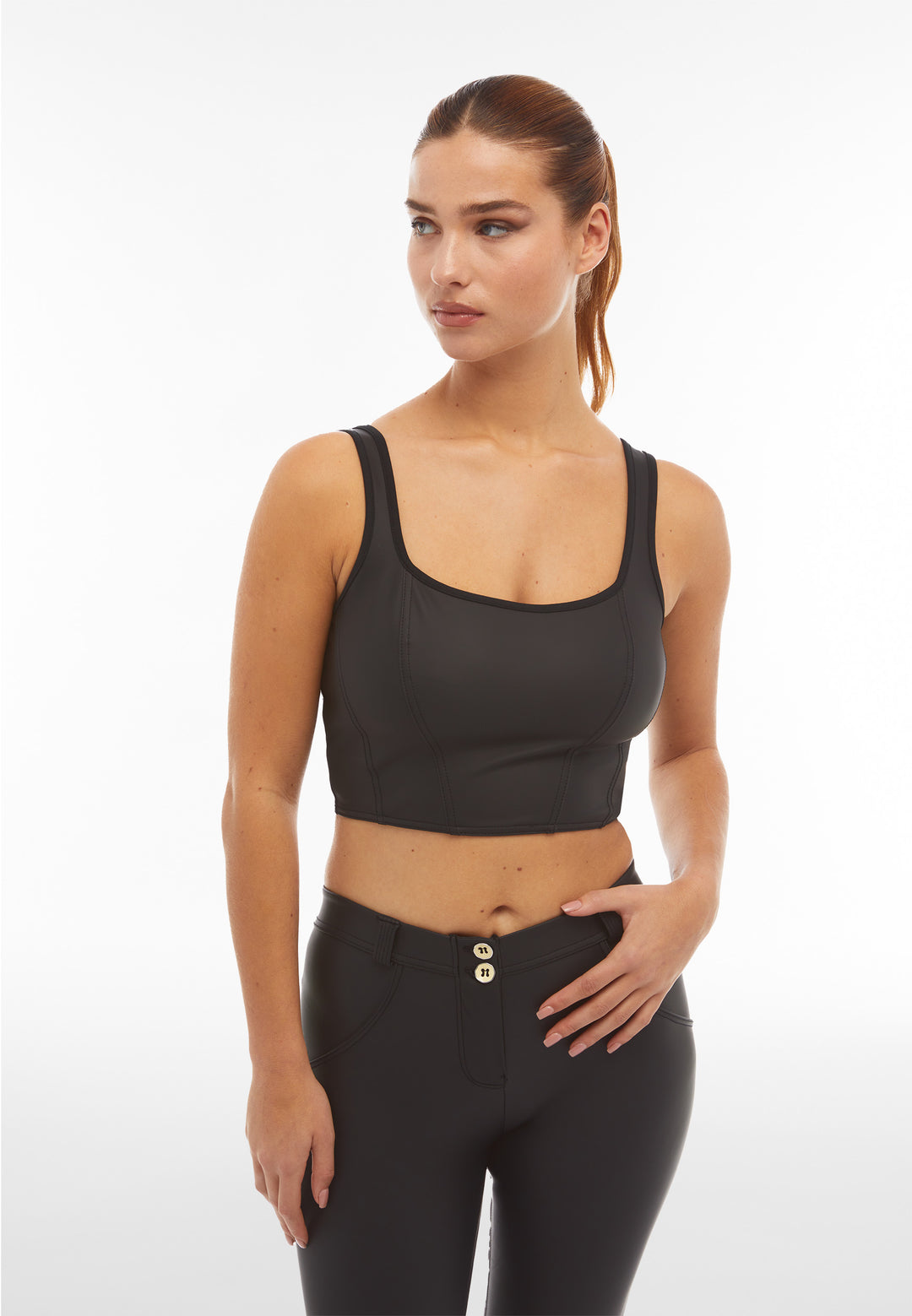 (S4WTWT5-N) Bustier Crop Top in Faux Leather