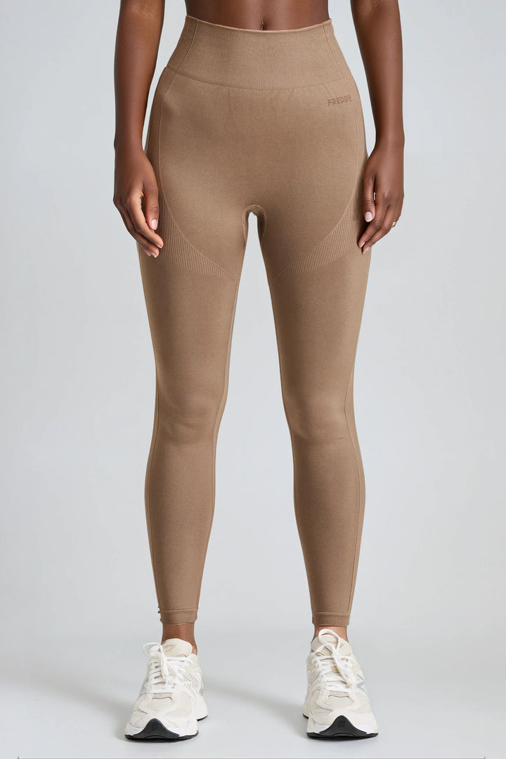 (SF5HF316-M105) High-Waistband Ankle-Length Seamless Leggings with Ribbed Details