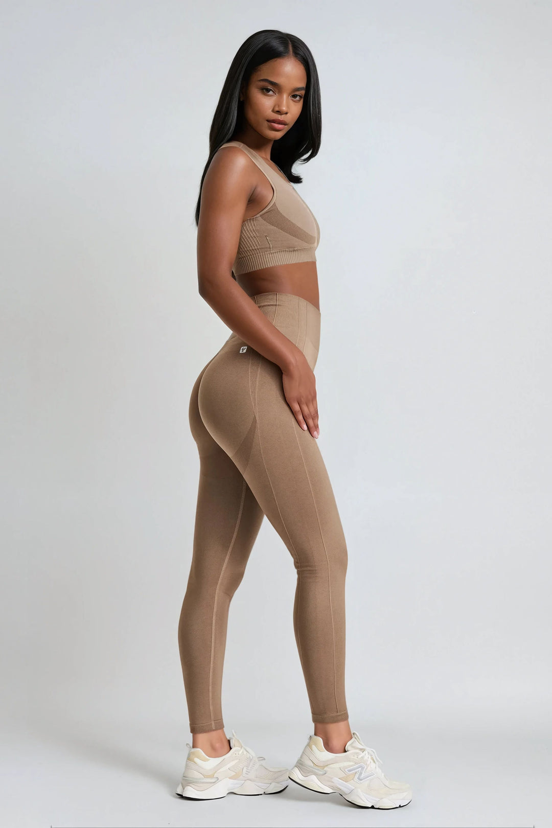 (SF5HF316-M105) High-Waistband Ankle-Length Seamless Leggings with Ribbed Details