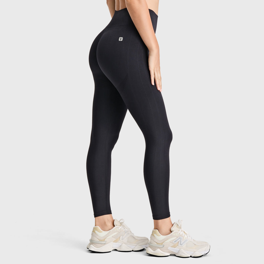 (SF5HF316-N) High-Waistband Ankle-Length Seamless Leggings with Ribbed Details
