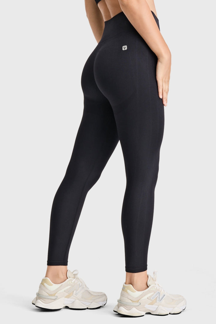 (SF5HF316-N) High-Waistband Ankle-Length Seamless Leggings with Ribbed Details