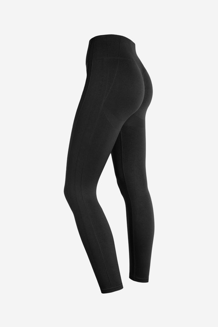 (SF5HF316-N) High-Waistband Ankle-Length Seamless Leggings with Ribbed Details