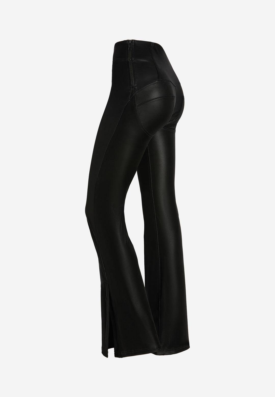 (WRUP11SHS435-N)  Flare Satin Look Leather Hoge Taille WR.UP® met Wijde Pijp en Split aan de Enkel