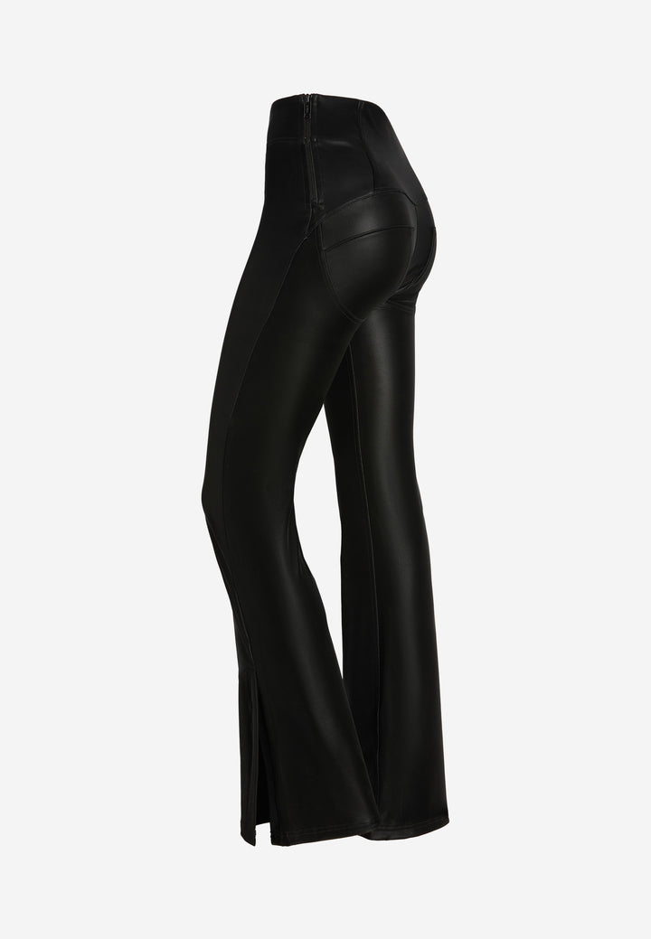 (WRUP11SHS435-N)  Flare Satin Look Leather Hoge Taille WR.UP® met Wijde Pijp en Split aan de Enkel
