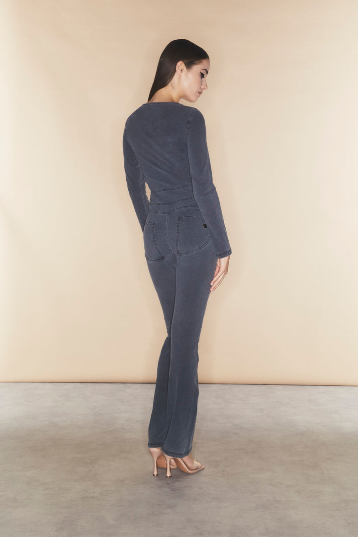 (WRUP19HF470-J125N) Sleeveless Dungaree Medium Grey Denim-Black seams