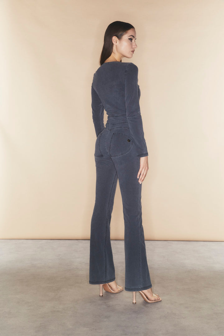 (WRUP19HF470-J125N) Sleeveless Dungaree Medium Grey Denim-Black seams