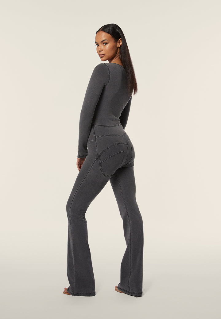 (WRUP19HF470-J125N) Sleeveless Dungaree Medium Grey Denim-Black seams