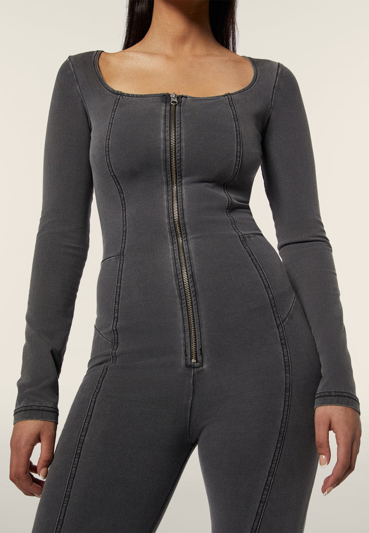 (WRUP19HF470-J125N) Sleeveless Dungaree Medium Grey Denim-Black seams