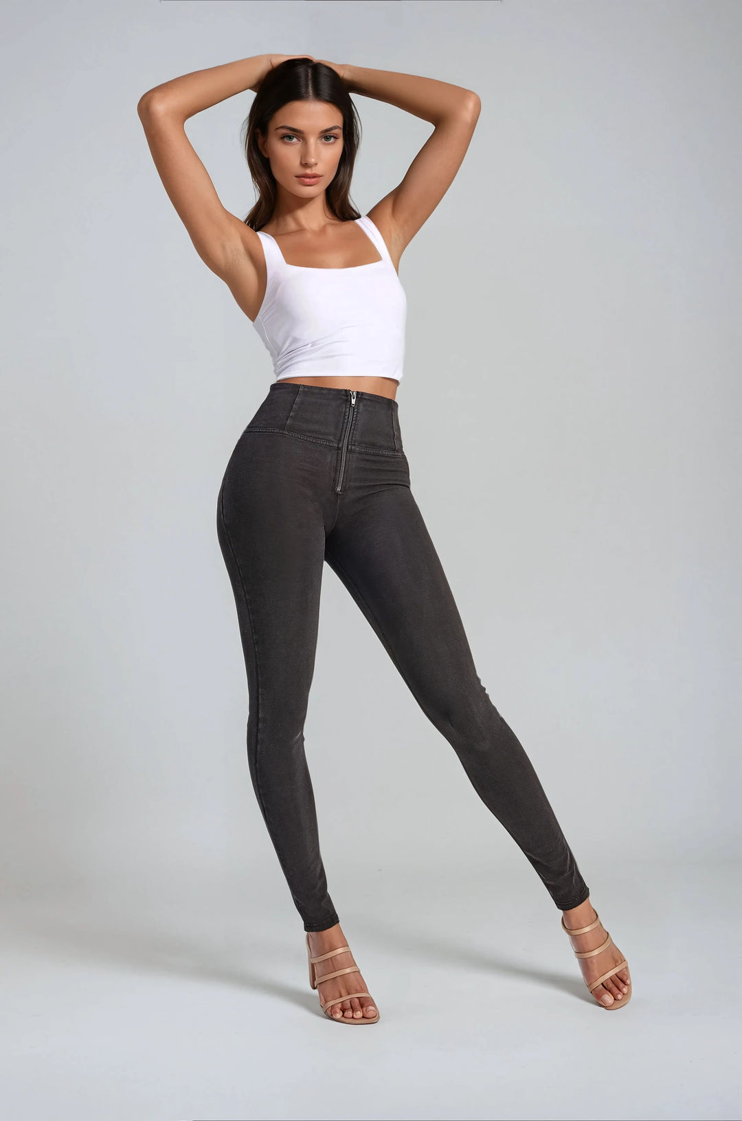 WRUP2HC002ORG-J7N Zwarte WR.UP® met Hoge Taille en Zip in Denim Look