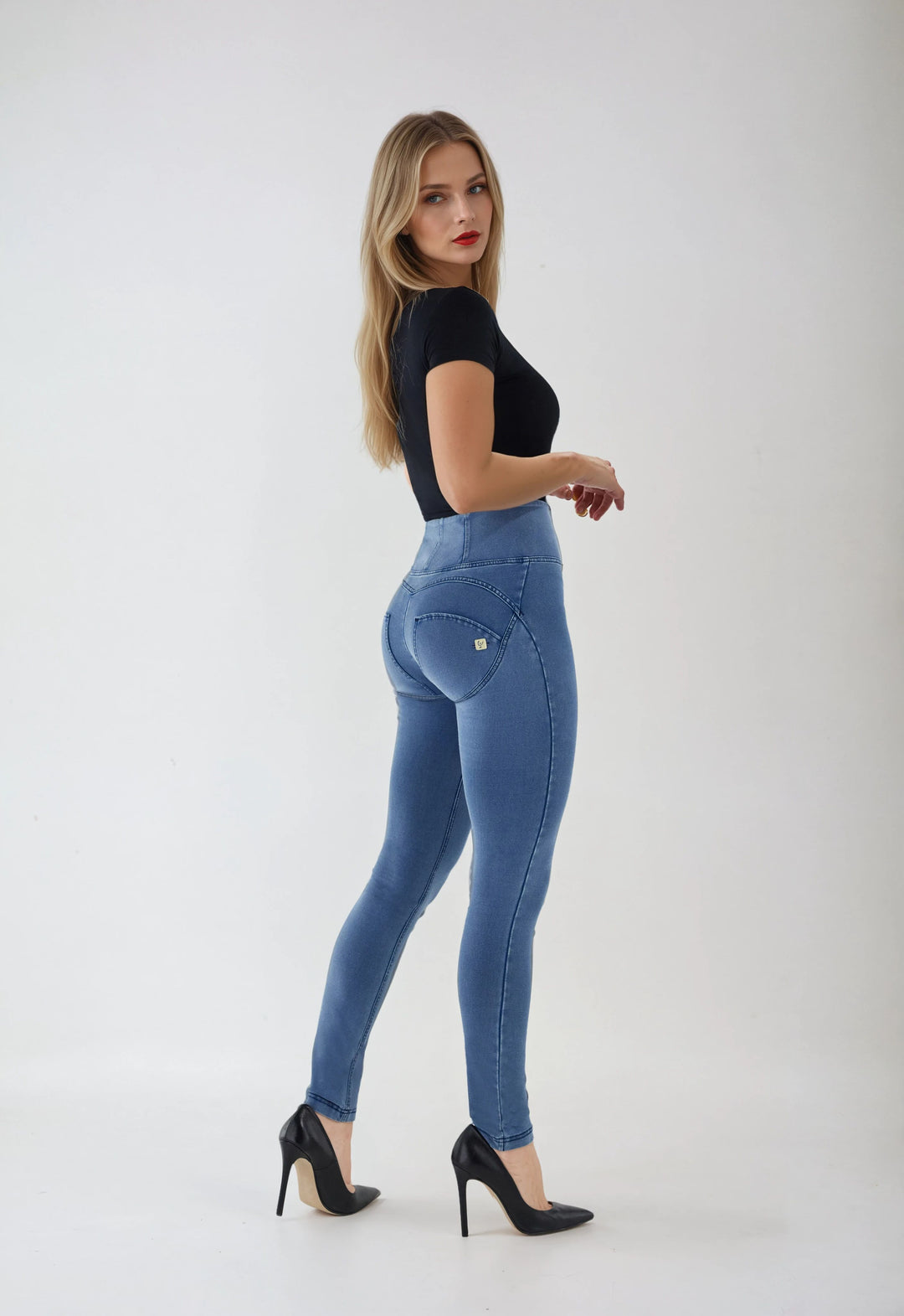 (WRUP2HC002ORG-J4B) Blauwe WR.UP® met Hoge Taille en Zip in Denim Look