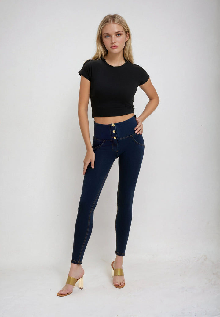 (WRUP2BHC002ORG-J0Y) Denim Look WR.UP® met Hoge Taille en Knoopsluiting