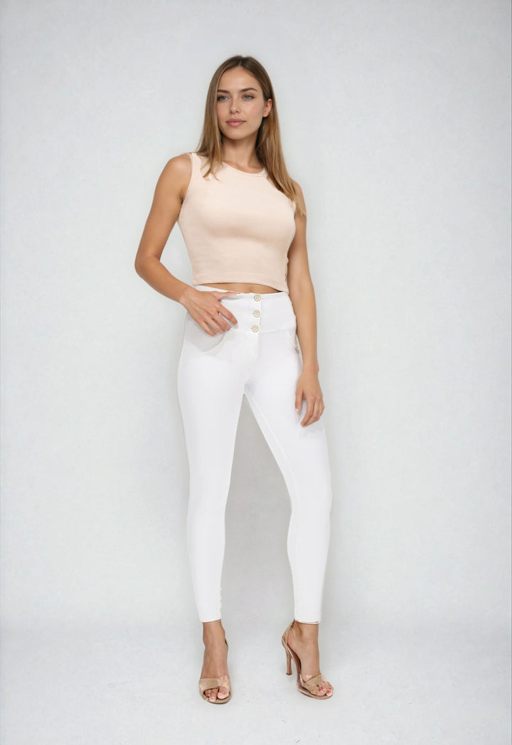 (WRUP2BHC006PREC-W) Leather Look WR.UP® met Hoge Taille en Knoopsluiting