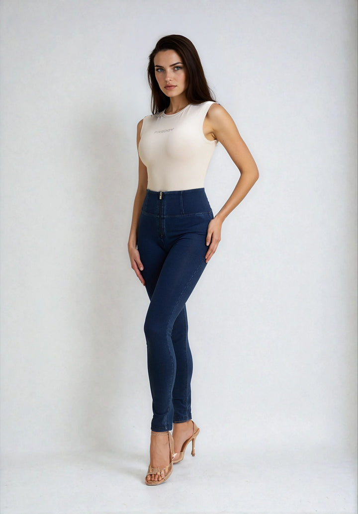 WRUP2HC002ORG-J0B Blauwe WR.UP® met Hoge Taille en Zip in Denim Look