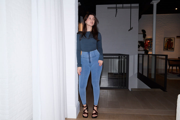 (WRUP2HC002ORG-J4Y) Denim look WR.UP® met Hoge Taille en Ritssluiting