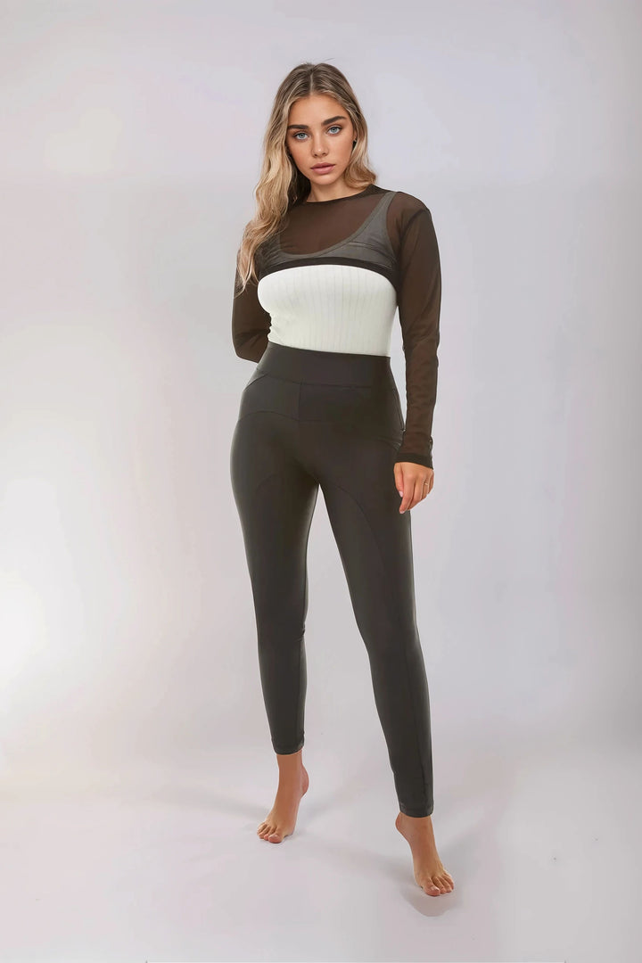 (WRUP2SHF313-N) Leather Look WR.UP® met Hoge Taille en Stoere Stiksels