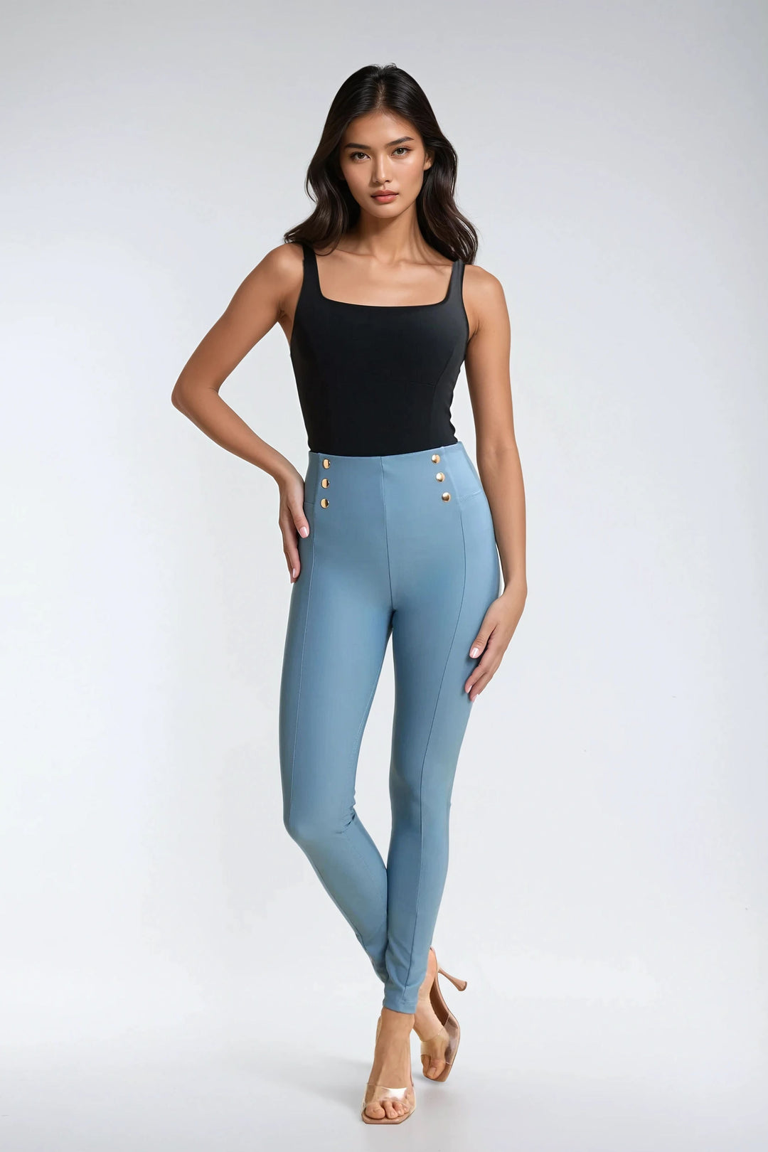 (WRUP2SHS2549-C65) Faux Leather WR.UP® High Waist met Gouden Buttons