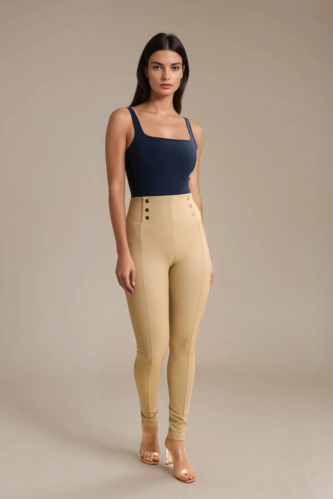 (WRUP2SHS2549-Z80) Faux Leather WR.UP® High Waist met Gouden Buttons