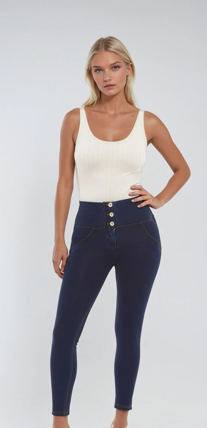 (WRUP2BHC002ORG-J0B) Denim Look WR.UP® met Hoge Taille en Knoopsluiting