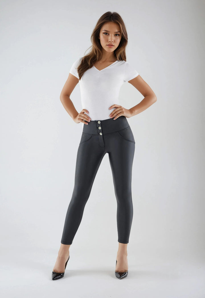 (WRUP4BHC006PREC-N) Leather Look WR.UP® Hoge Taille en Enkel Lengte met Knoopsluiting