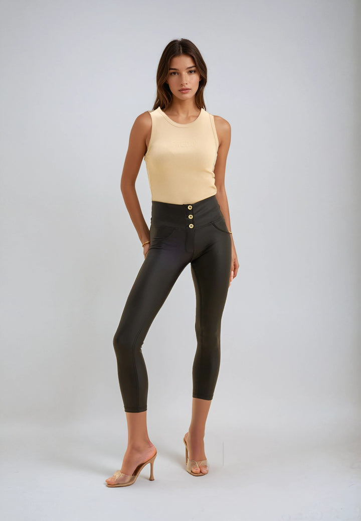 (WRUP4BHC006PREC-N) Leather Look WR.UP® Hoge Taille en Enkel Lengte met Knoopsluiting