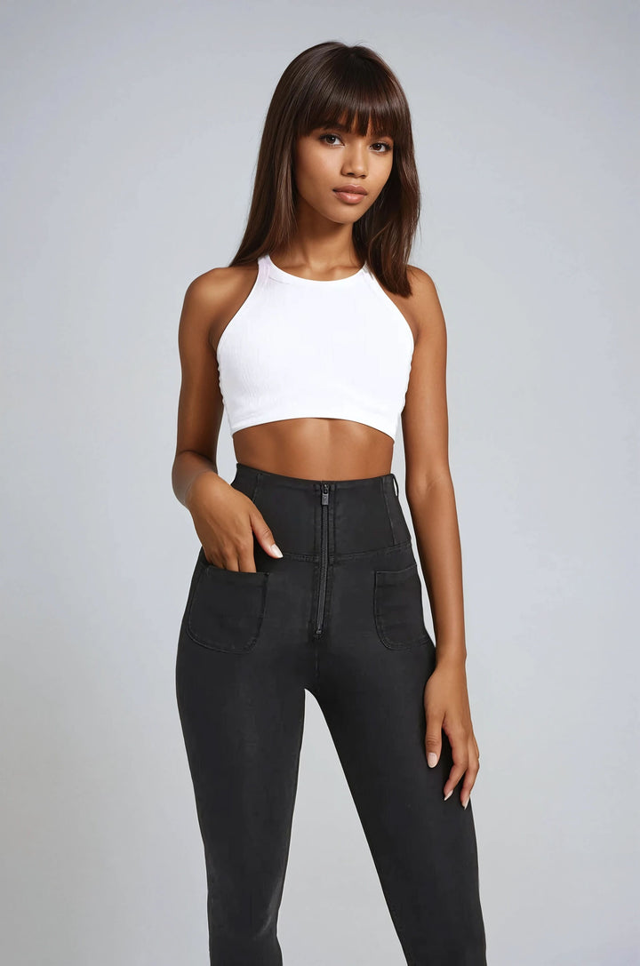 (WRUP4SHS224-J7N)  Denim Look WR.UP®  met een Super Hoge Taille en Patch Pockets