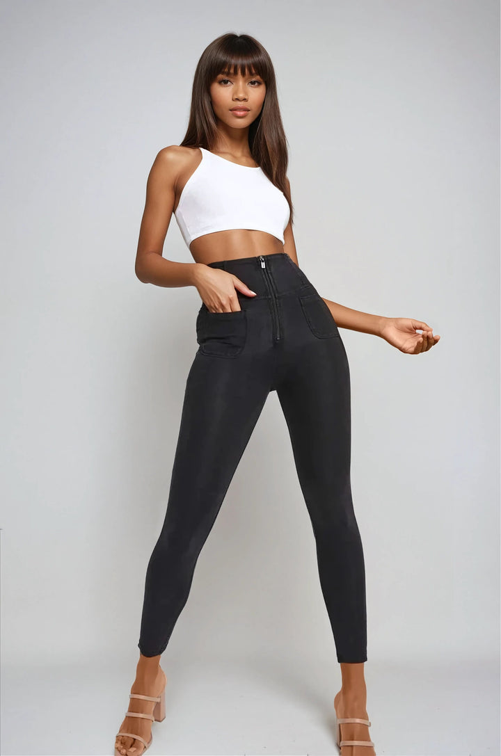 (WRUP4SHS224-J7N)  Denim Look WR.UP®  met een Super Hoge Taille en Patch Pockets