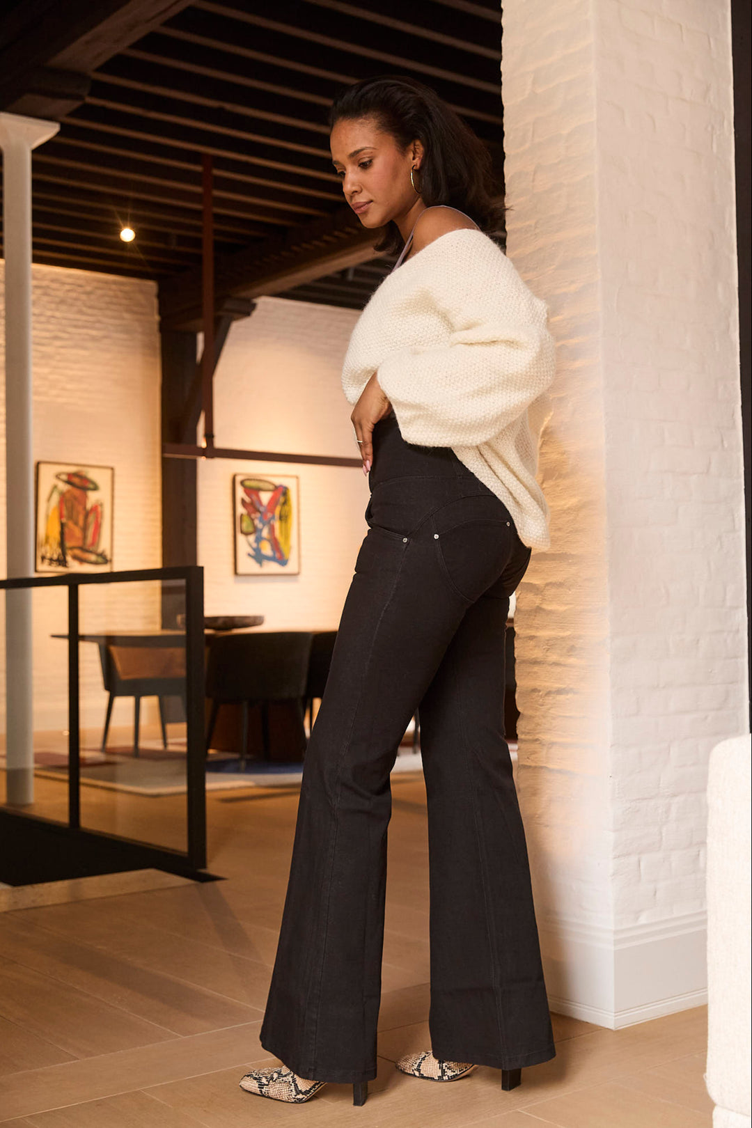 (WRUPSNUG29SHF324-N) Woven Denim Flared WR.UP® Jeans met Hoge Taille