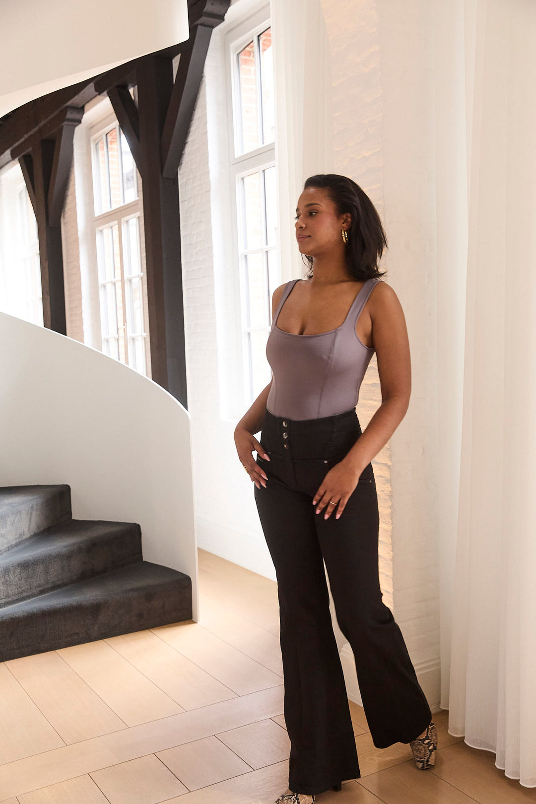 (WRUPSNUG29SHF324-N) Woven Denim Flared WR.UP® Jeans met Hoge Taille