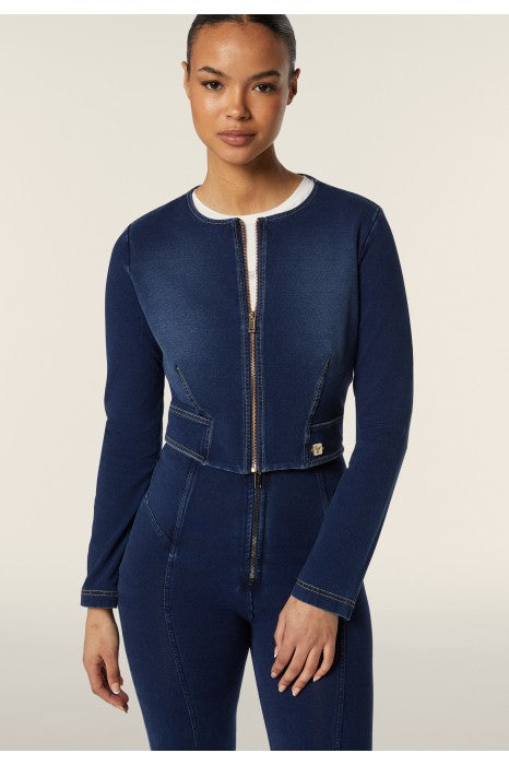 Cropped WR.UP® Denim Look Jacket met Rits