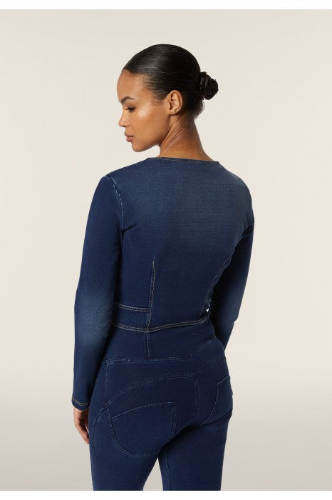 (F4WTWJ3-J0Z) Cropped WR.UP® Denim Look Jacket met Rits