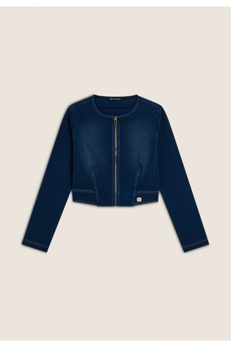 (F4WTWJ3-J0Z) Cropped WR.UP® Denim Look Jacket met Rits