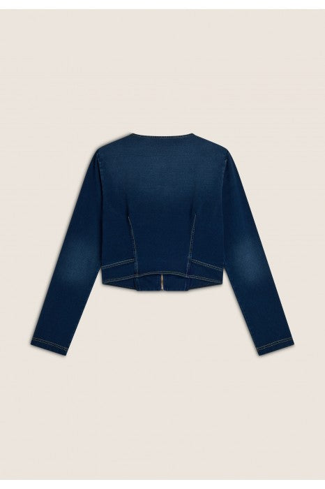 (F4WTWJ3-J0Z) Cropped WR.UP® Denim Look Jacket met Rits