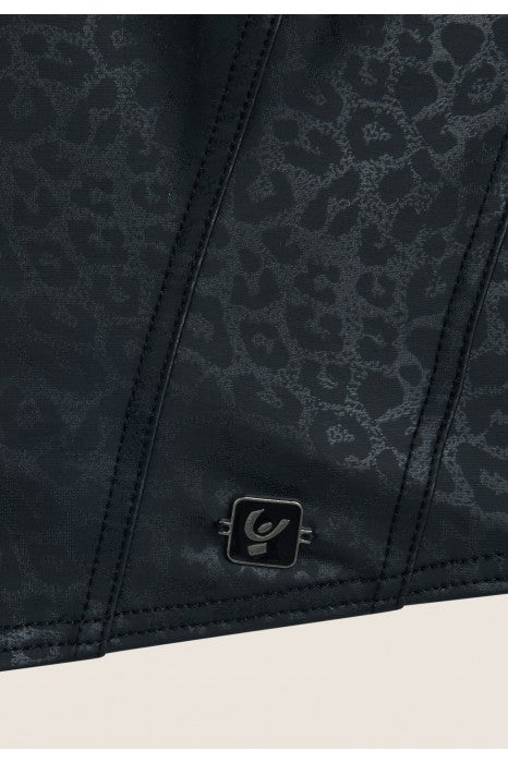 (F4WTWT6-ANI62) Leather Look Top met een All-Over Animal Print