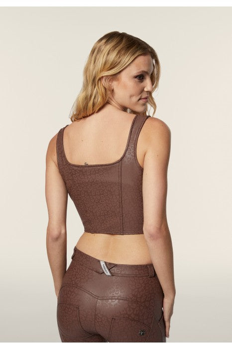 (F4WTWT6-ANI57) Leather Look Top met een All-Over Animal Print