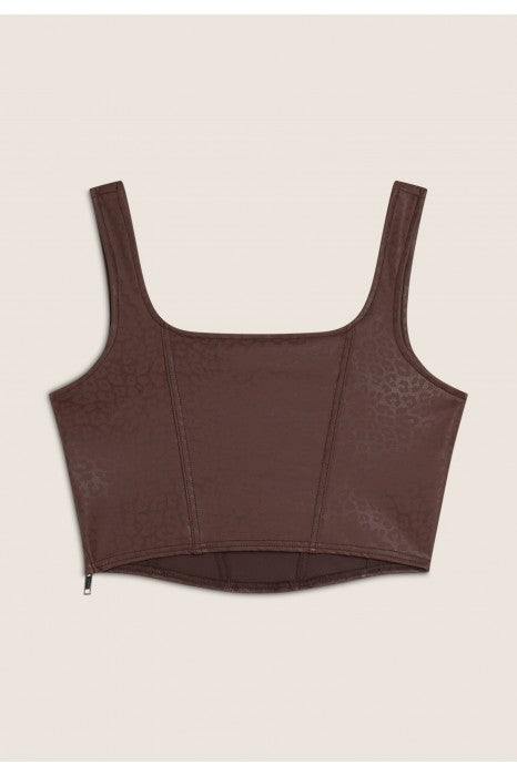 (F4WTWT6-ANI57) Leather Look Top met een All-Over Animal Print