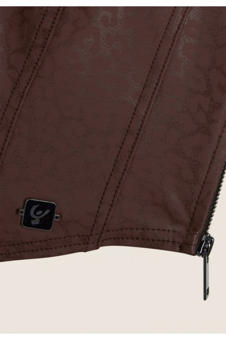 (F4WTWT6-ANI57) Leather Look Top met een All-Over Animal Print